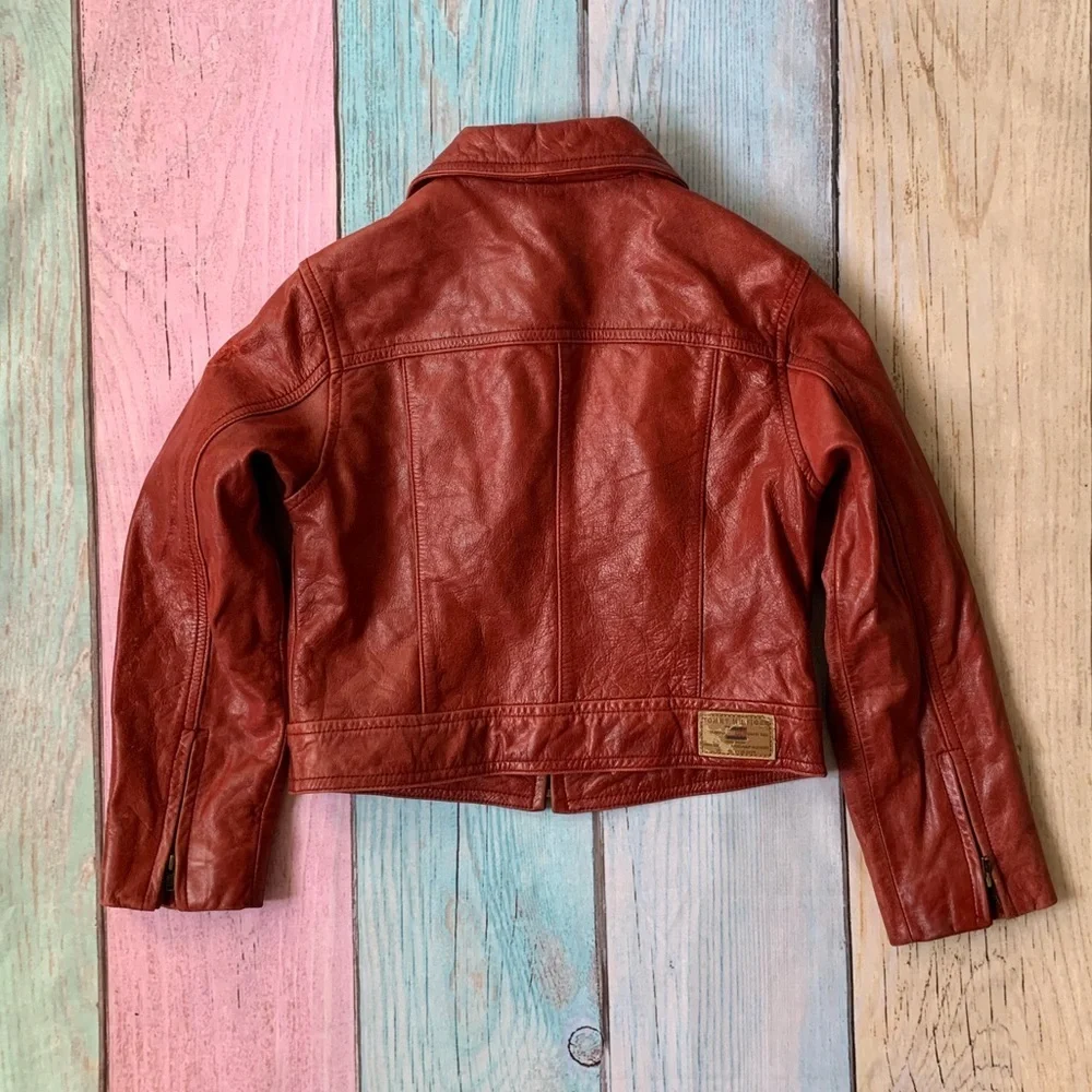 Tommy Hilfiger Girls' Red Jean-Style Leather Jacket